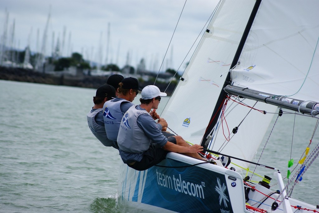 David Hazard (RNZYS) and crew on raceday one - HARKEN Youth International Match Racing Championships © Sara Tucker